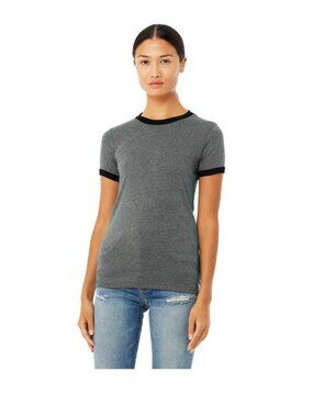 T-Shirt Deep Heather Black Jersey Ringer Bella100% Cotton Size  Large Comfort Fi